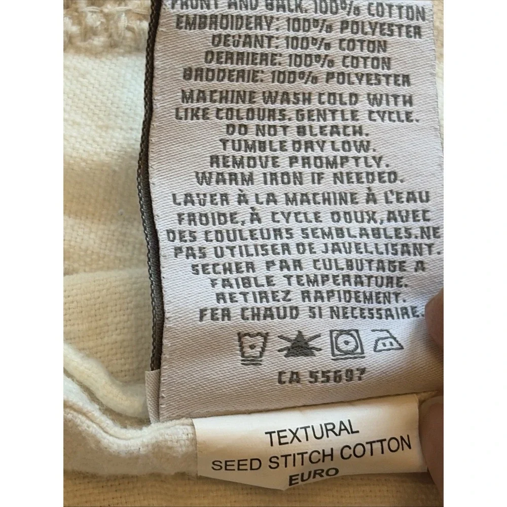 RH Restoration Hardware Textural Seed Stitch Cotton Pillow Cover Sham Euro Ivory